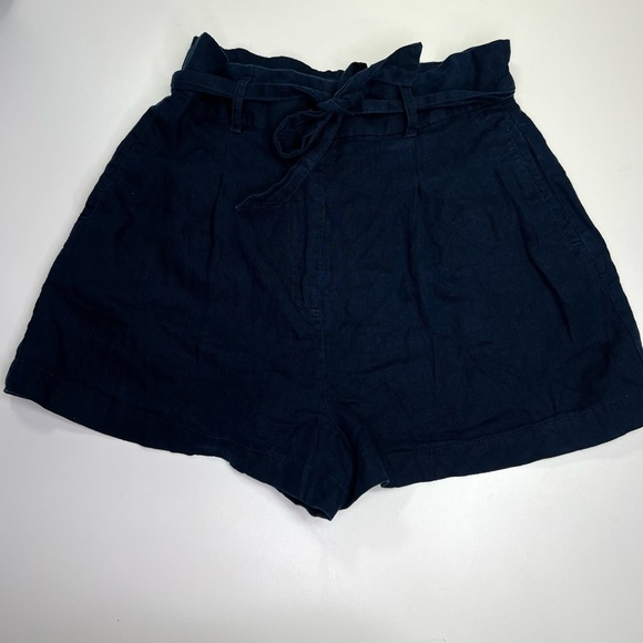 Artisan NY 100% Linen High Waist Shorts Size 10 Navy Blue - Picture 6 of 11